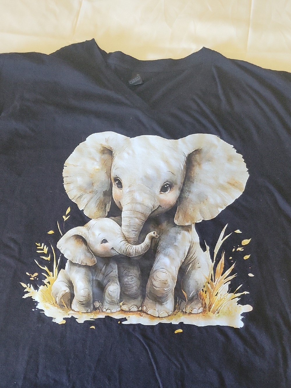 Womens V-NECK Elephant Graphic Tee - Black